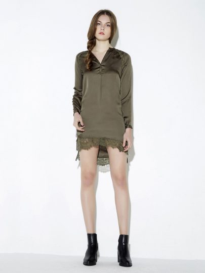 Army Green V Neck Lace Trim Shift Dress  The CHINA's leading wholesale  clothing supplier